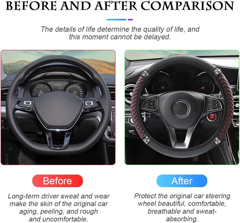 Fekey&JF Bling Soft Leather Steering Wheel Cover with Rhinestones - Image 4