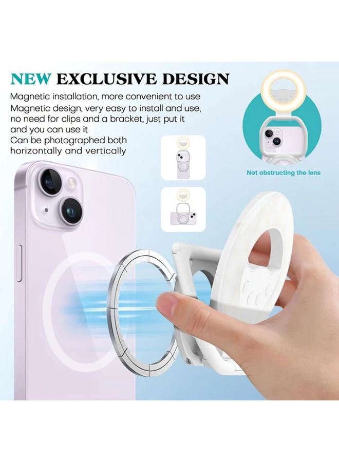 White Magnetic Selfie Ring Light With Stand Rechargeable Portable For Videos Vlog - Image 4