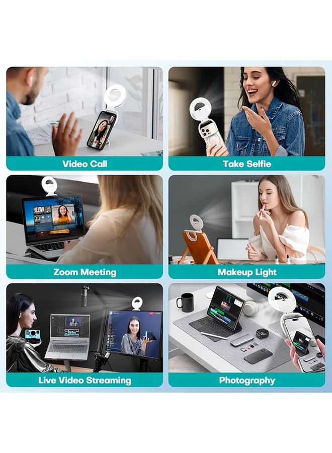 White Magnetic Selfie Ring Light With Stand Rechargeable Portable For Videos Vlog - Image 5