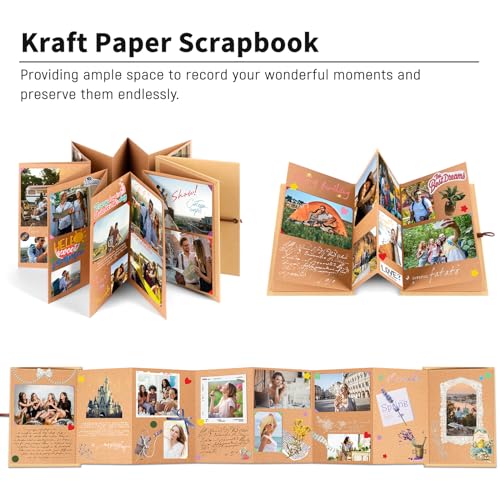 Mauproy 6 x 8 Inch Small Scrapbook Album with Brown Pages, Stretchable Folding Photo Album with DIY Accessories Kit, Hardcover Memory Book Accordion Adventure Scrapbook - Image 4