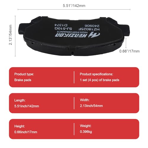 HYFTJYZ Front Brake Pads Compatible with 2009-2014 2016-2023 Nissan Maxima, 2009-2012 Sentra, 2014-2017 Juke Ceramic Brake Pads with Hardware Replacement(HZ1374) - Image 4