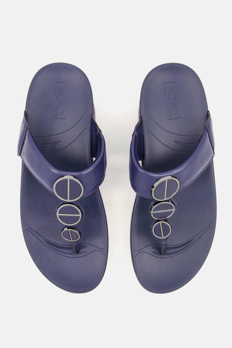 XOXO Women Slip On Open Toe Casual Sandals, Navy - Image 4