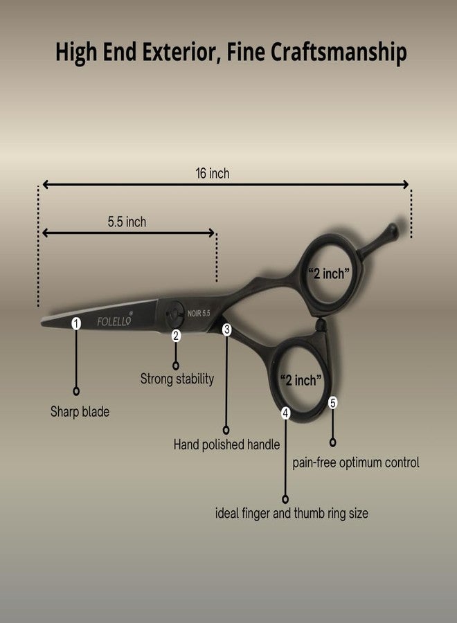 FOLELLO - Professional Barber Right Handed Hair Cutting Scissors - Sharp Barber Shears Set - Stainless Steel - Adjustment Ball bearing Screw & Clean Oil & Cloth - 5.5" Scissors, Black - Image 5