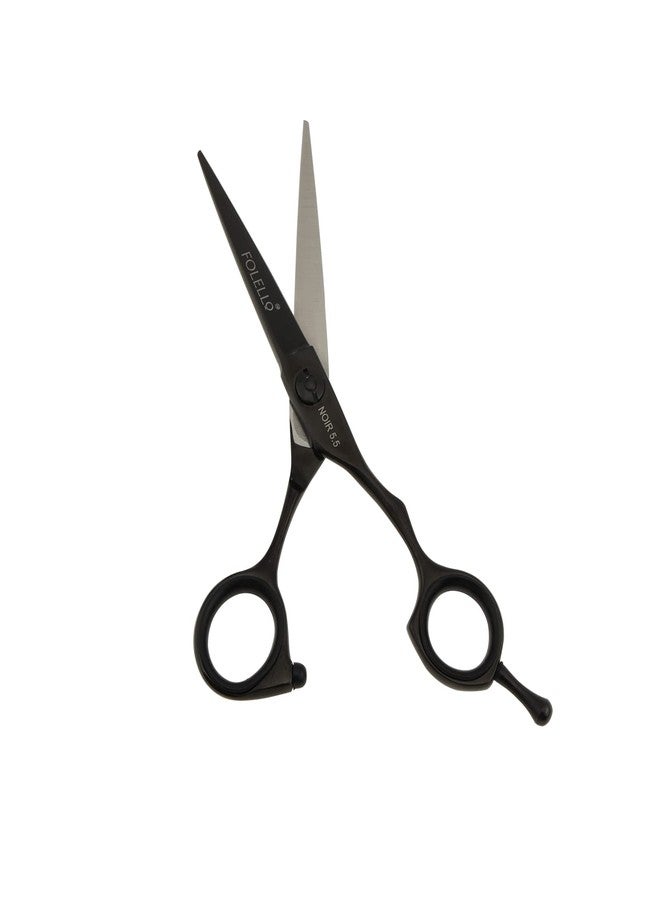 FOLELLO - Professional Barber Right Handed Hair Cutting Scissors - Sharp Barber Shears Set - Stainless Steel - Adjustment Ball bearing Screw & Clean Oil & Cloth - 5.5" Scissors, Black - Image 2
