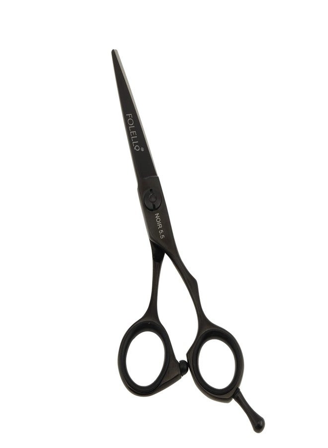 FOLELLO - Professional Barber Right Handed Hair Cutting Scissors - Sharp Barber Shears Set - Stainless Steel - Adjustment Ball bearing Screw & Clean Oil & Cloth - 5.5" Scissors, Black - Image 1