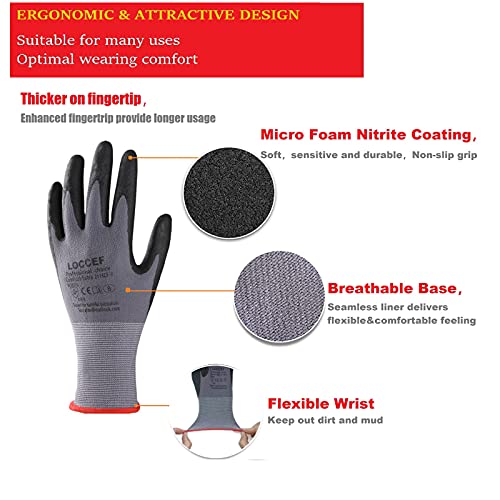 LOCCEF Safety Work Gloves MicroFoam Nitrile Coated-12 Pairs,Seamless Knit Nylon Gloves,Home Improvement,Micro-Foam Gloves (12 Pairs,6/XS) - Image 2