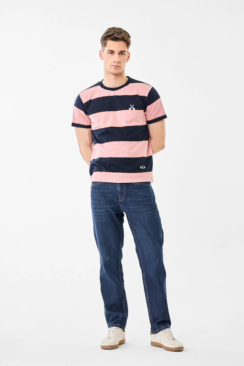 SNITCH Regular Fit Stripes Crew Neck T-Shirt