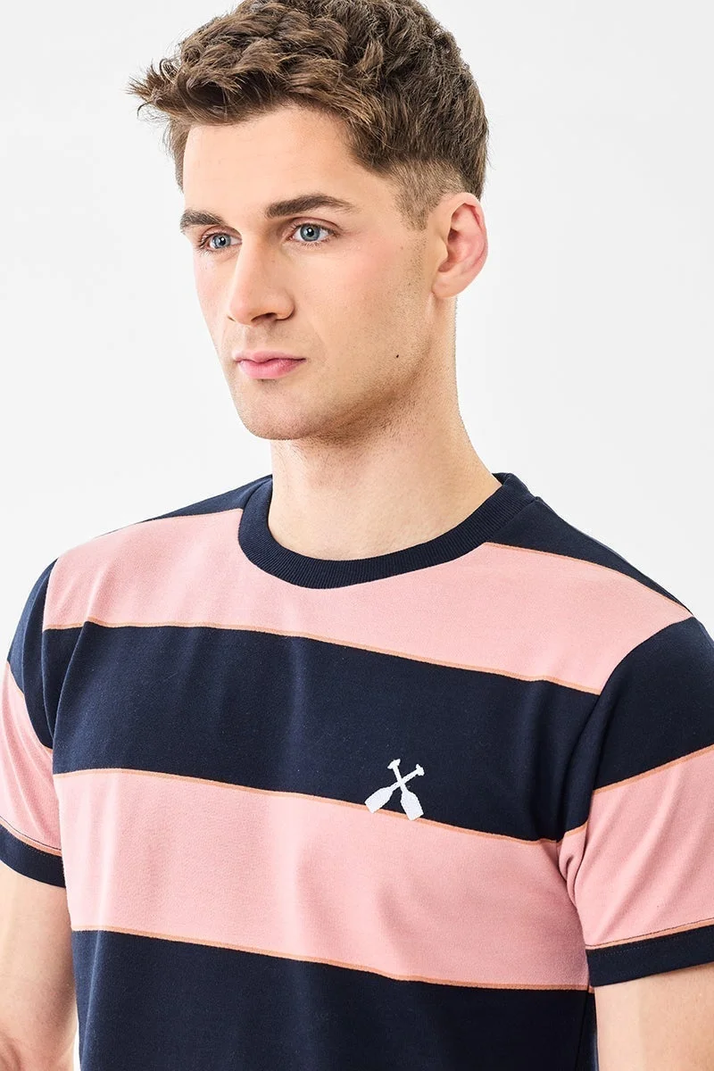 سنيتش تي شيرت بياقة مستديرة مخطط بقصة عادية