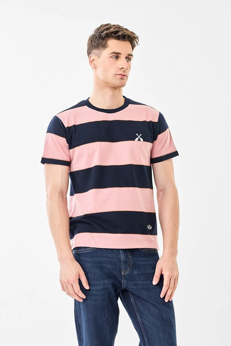 سنيتش تي شيرت بياقة مستديرة مخطط بقصة عادية