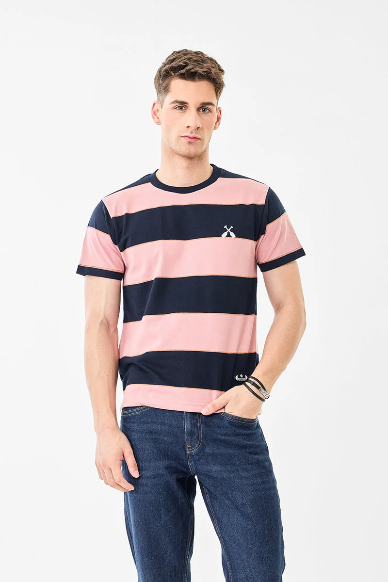 SNITCH Regular Fit Stripes Crew Neck T-Shirt