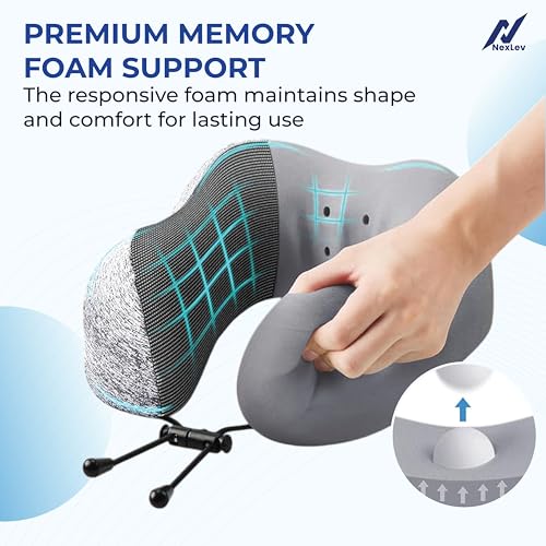 nexlev Travel Neck Pillow | Orthopedic Premium Memory Foam | for Airplane, Car, Train, Office use & Cervical Pain | Machine Washable | 360 Support | Carry Pouch for Storage | NP-02 - Image 2