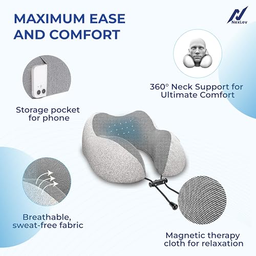 nexlev Travel Neck Pillow | Orthopedic Premium Memory Foam | for Airplane, Car, Train, Office use & Cervical Pain | Machine Washable | 360 Support | Carry Pouch for Storage | NP-02 - Image 3