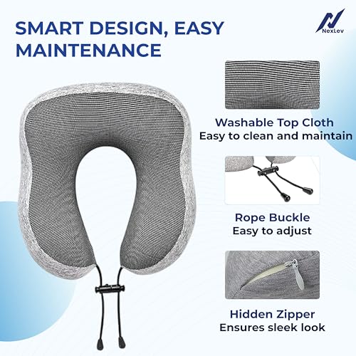 nexlev Travel Neck Pillow | Orthopedic Premium Memory Foam | for Airplane, Car, Train, Office use & Cervical Pain | Machine Washable | 360 Support | Carry Pouch for Storage | NP-02 - Image 4