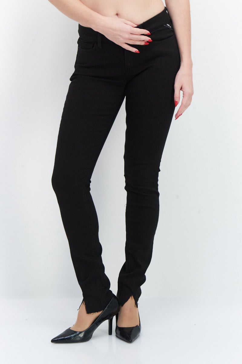 Replay Women Skinny Fit Stretchable Plain Denim Jeans, Black - Image 1