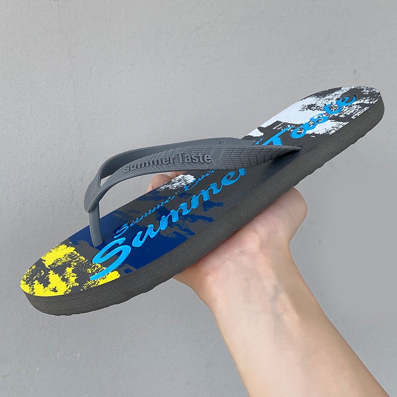Mens New Graffiti Flip-Flops Summer Fashion Beach Slippers Grey 