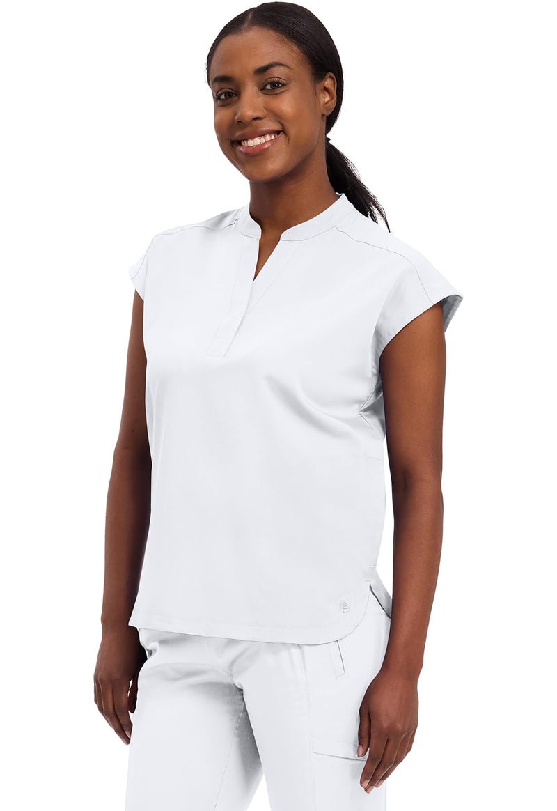 Healing Hands Women's Scrub Top Relaxed Fit Journey Top - 2 Pockets with Knit Details, Dolman Sleeve and Rounded Hem - 2152, S, White - Image 2