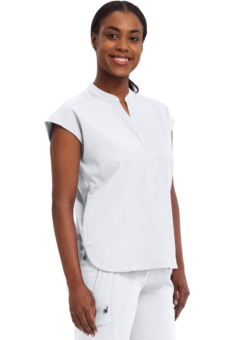 Healing Hands Women's Scrub Top Relaxed Fit Journey Top - 2 Pockets with Knit Details, Dolman Sleeve and Rounded Hem - 2152, S, White - Image 4