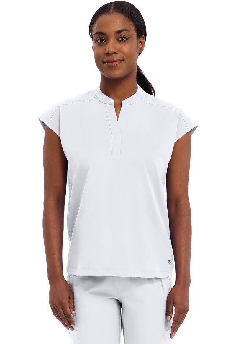 Healing Hands Women's Scrub Top Relaxed Fit Journey Top - 2 Pockets with Knit Details, Dolman Sleeve and Rounded Hem - 2152, S, White - Image 1
