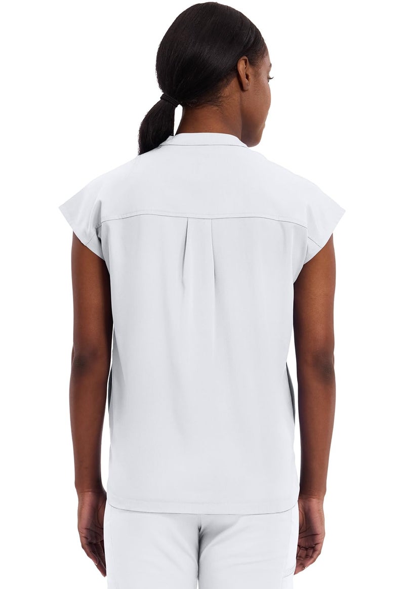 Healing Hands Women's Scrub Top Relaxed Fit Journey Top - 2 Pockets with Knit Details, Dolman Sleeve and Rounded Hem - 2152, S, White - Image 3