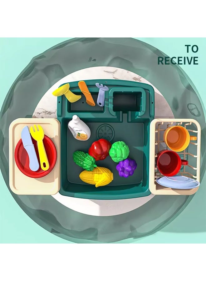 جني ثروة مجموعة ألعاب حوض المطبخ التخيلي للأطفال، تتضمن غسالة أطباق مع ماء جارٍ وصنبور كهربائي مطور، 24 قطعة، لعبة غسالة أطباق للأطفال من عمر 3 إلى 8 سنوات. - Image 5