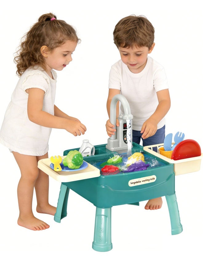 جني ثروة مجموعة ألعاب حوض المطبخ التخيلي للأطفال، تتضمن غسالة أطباق مع ماء جارٍ وصنبور كهربائي مطور، 24 قطعة، لعبة غسالة أطباق للأطفال من عمر 3 إلى 8 سنوات. - Image 1