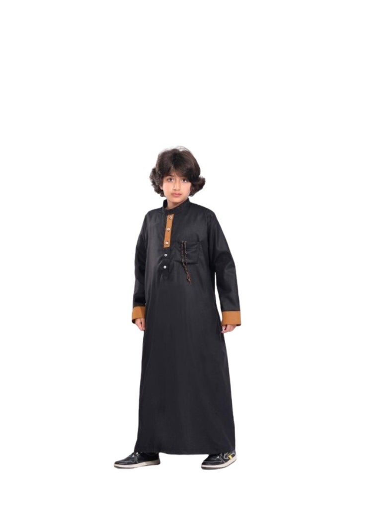 Generic - Boys' black abaya with brown edges - Image 1