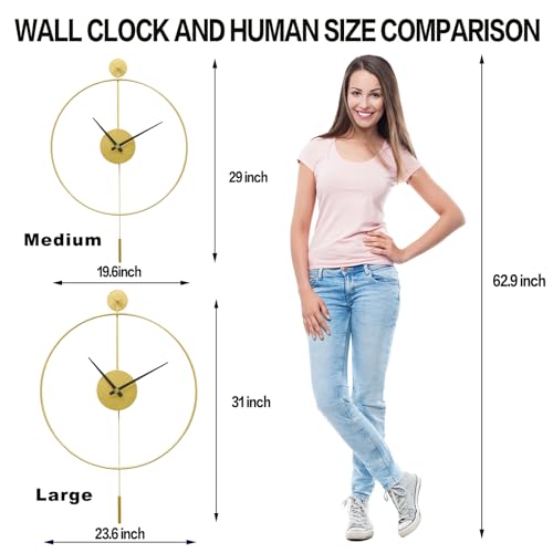 YISITEONE Classical Large Decorative Wall Clock with Pendulum, Modern Non-Ticking Silent Metal Wall Clocks for Living Room, Bedroom, Study, Office, 20‘’ - Image 3