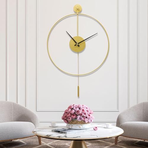 YISITEONE Classical Large Decorative Wall Clock with Pendulum, Modern Non-Ticking Silent Metal Wall Clocks for Living Room, Bedroom, Study, Office, 20‘’ - Image 4