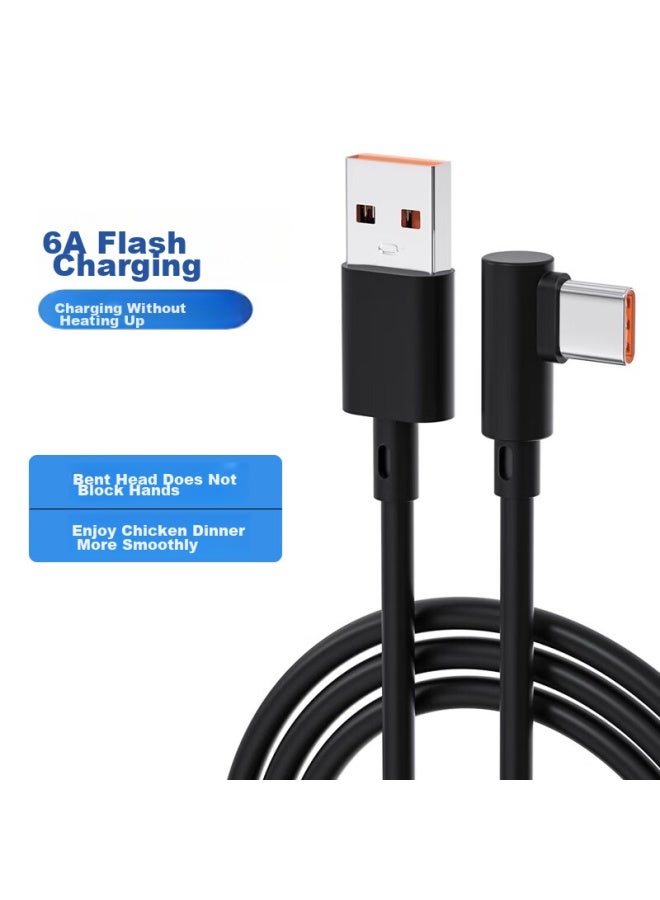 CAN Bend Head Type-c Data Cable, 66w Super Fast Charging, 6a Charging Cable, Suitable For Huawei Nova 9, P40, Honor, Vivo, Xiaomi Iqoo, Oneo Phones, 1.5 Meters, Black - Image 2