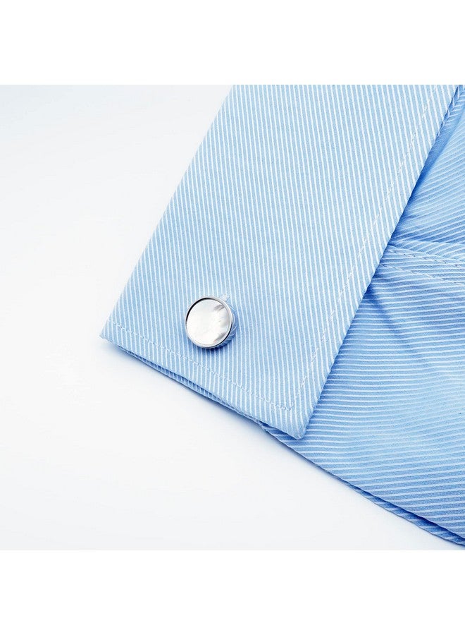 Jonwo Round Mother Of Pearl Shell Cufflinks For Men Women In Gift Case Handmade Silver Men'S Cufflinks Jewelry Set For Wedding Anniversary Business Party Events Tuxedo Dress Shirt - Image 3