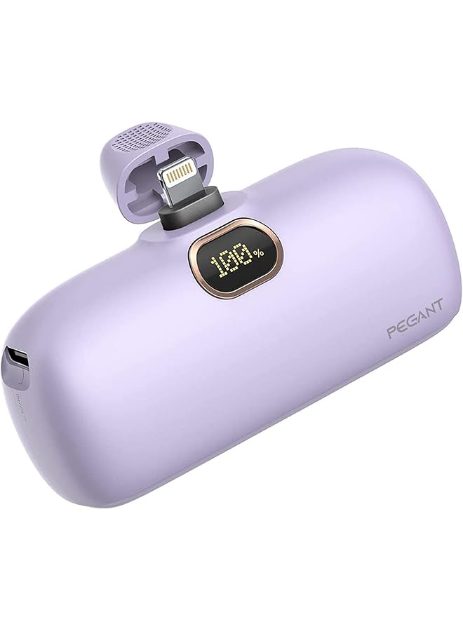 PEGANT 5000Mah Mini Power Bank With 18W Pd3.0 Fast Charging Compact And Portable Charger Small External Powerbank Battery Compatible With Iphone Ipad Airpods Macbook Purple - Image 1