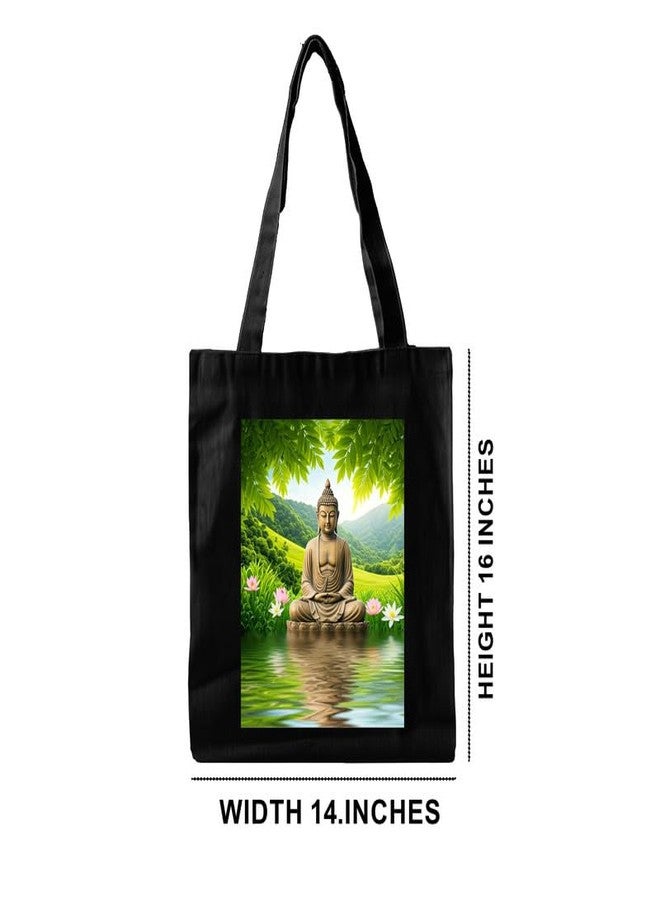 PrintingZone Buddha Canvas Printed Tote Bag For Women | Zipper & Pouch | Shopping/Grocery Bag | Multi-Purpose Bag | Reusable Eco-Friendly Cotton Handbags, Canvas Tote Bags For College(TB56) - Image 2