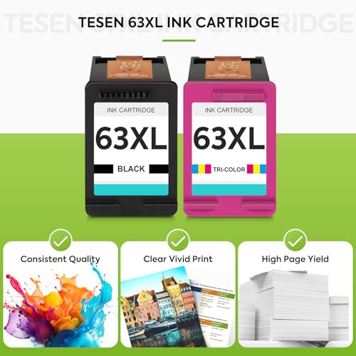 TESEN 63XL Ink Cartridge Replacement for HP Ink 63 HP63 HP63XL Compatible for HP Officejet 4650 5258 5200 3830 5255 4655 4652 5252 Deskjet 3630 3634 1112 Envy 4510 4520 Printer 2-Pack Black Tri-Color - Image 5