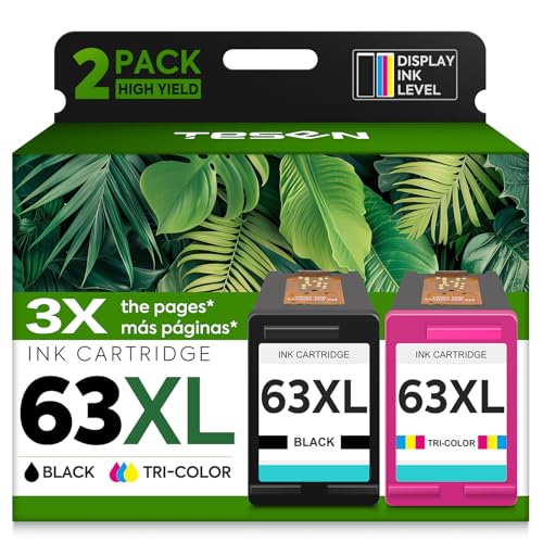 TESEN 63XL Ink Cartridge Replacement for HP Ink 63 HP63 HP63XL Compatible for HP Officejet 4650 5258 5200 3830 5255 4655 4652 5252 Deskjet 3630 3634 1112 Envy 4510 4520 Printer 2-Pack Black Tri-Color - Image 1
