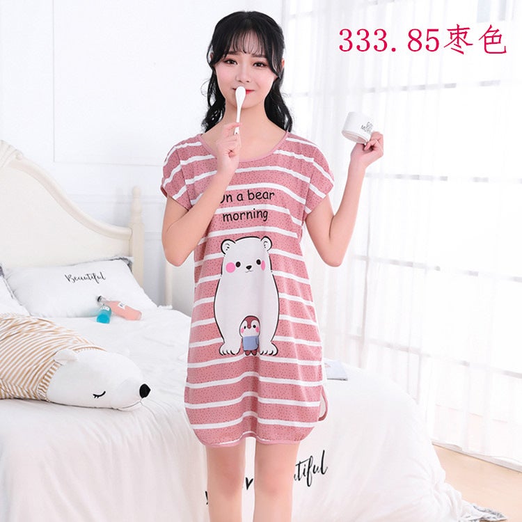 Cartoon Sweet Cute One-piece Nightgown 333.85# jujube