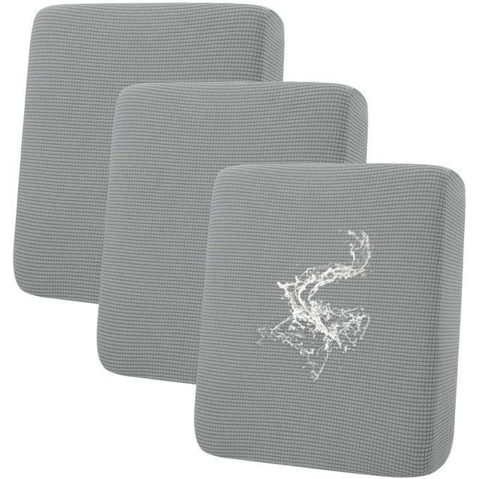 WATERPROOF COUCH CUSHION COVERS FOR PETS NON SLIP SOFA SEAT COVER FOR DOGS WASHABLE SOFT THICK STRETCH JACQUARD FABRIC SOFA SLIPCOVERS WITH ELASTIC BOTTOM 3 PIECES LIGHT GREY