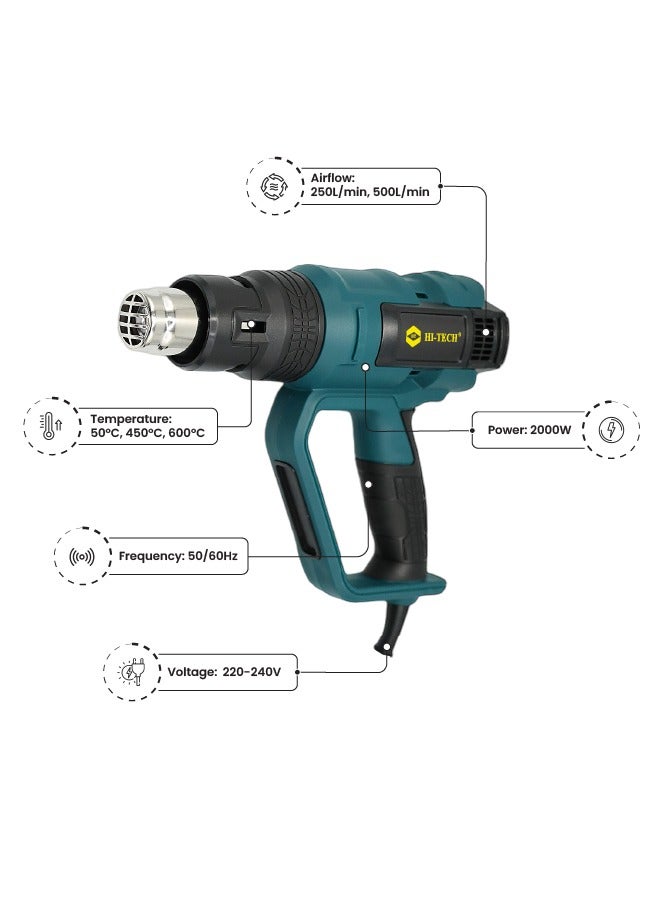 Hi-Tech مسدس حرارة 2000 واط مسدس حرارة احترافي للحرف، إزالة الطلاء، وتغليف الانكماش. - Image 3
