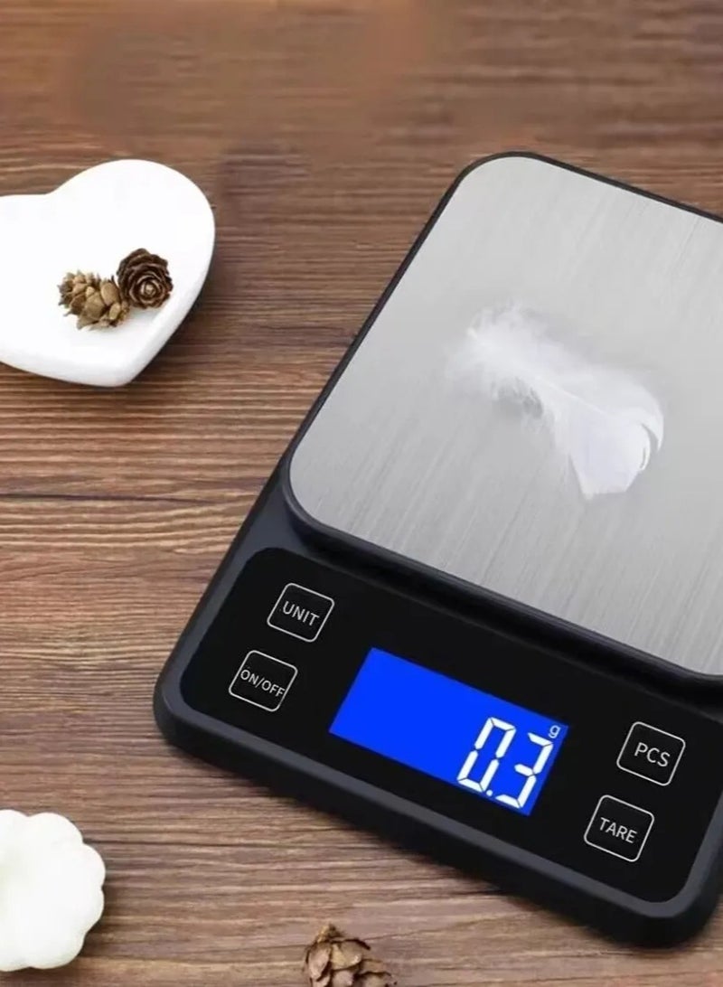 ارواق ميزان ستانلس ستيل قابل لإعادة الشحن 0.1 جرام/10 كجم، وزن إلكتروني 5 كجم لخبز الطعام - Image 3