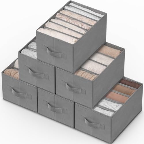 Criusia 6 Pack Large Clothes Organizer, Wardrobe Closet Organizer and Storage with Handles, Foldable Fabric Closet Organizers Dividers for Clothing, Pants, Jeans, Sweater, T-shirts, Grey - Image 1