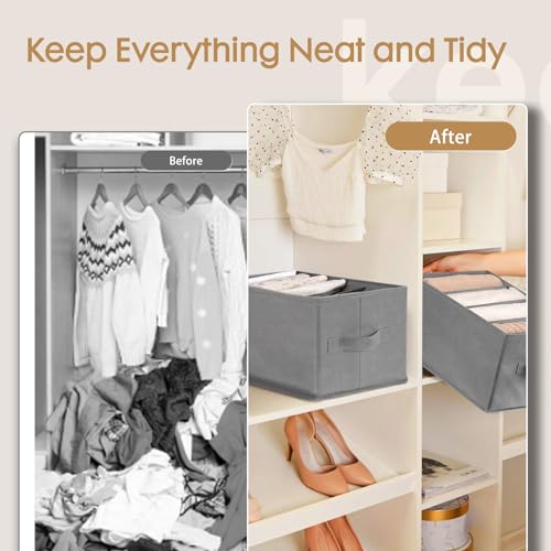 Criusia 6 Pack Large Clothes Organizer, Wardrobe Closet Organizer and Storage with Handles, Foldable Fabric Closet Organizers Dividers for Clothing, Pants, Jeans, Sweater, T-shirts, Grey - Image 2