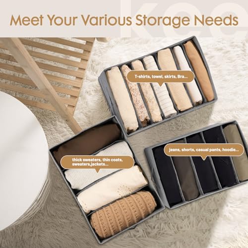 Criusia 6 Pack Large Clothes Organizer, Wardrobe Closet Organizer and Storage with Handles, Foldable Fabric Closet Organizers Dividers for Clothing, Pants, Jeans, Sweater, T-shirts, Grey - Image 5