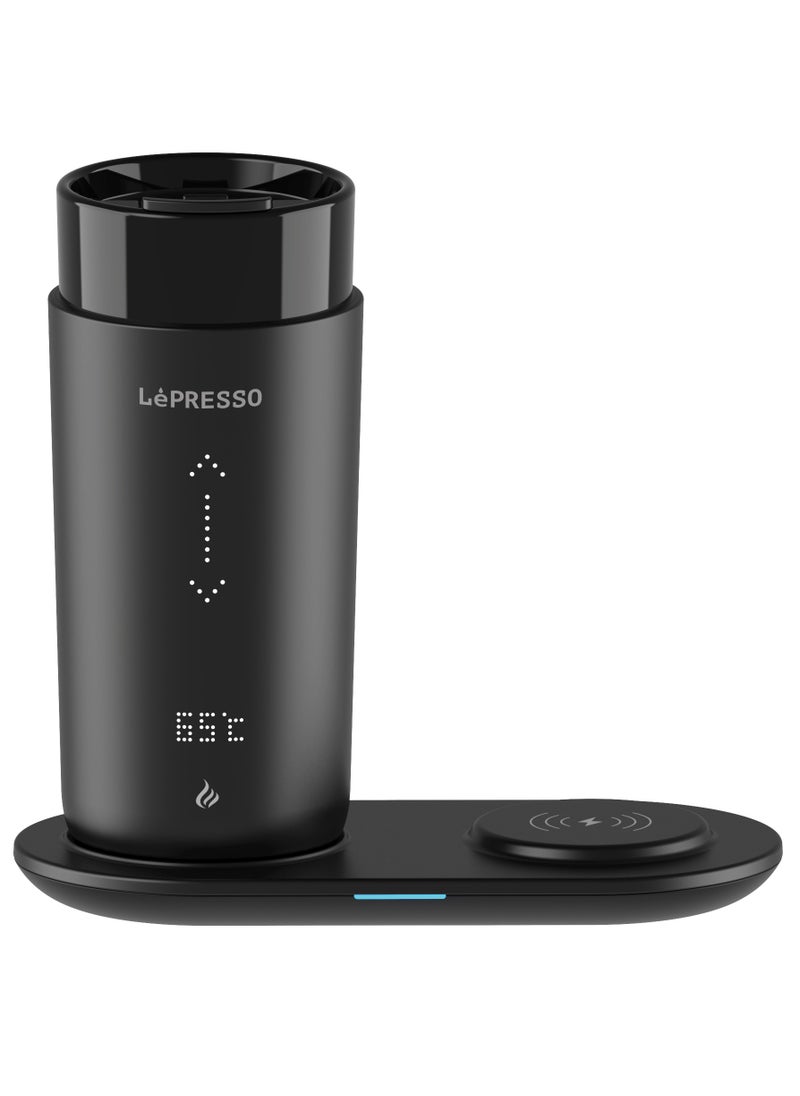 LePRESSO Smart Travel Heating Mug 355ml with Wireless Charging Base / Temperature Control / Overheating Protection / Leak-Proof Design / Real-Time Display / Touch Controls Durable Mug - Black  - Image 1