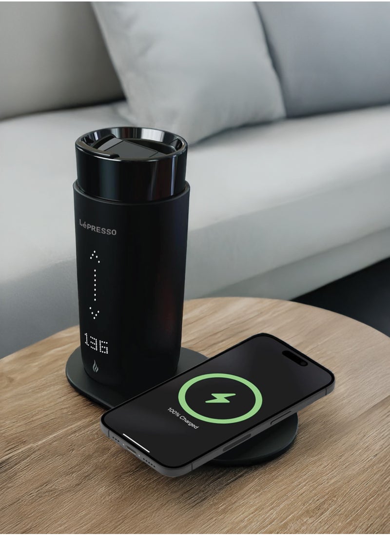 LePRESSO Smart Travel Heating Mug 355ml with Wireless Charging Base / Temperature Control / Overheating Protection / Leak-Proof Design / Real-Time Display / Touch Controls Durable Mug - Black  - Image 2