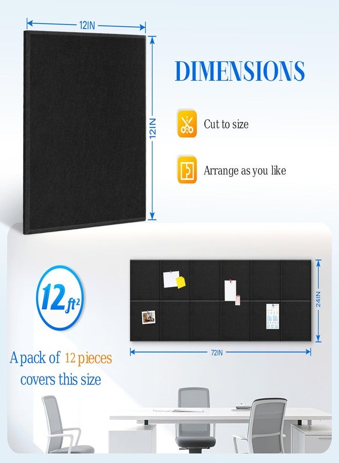 DOLLAR BOSS Large Cork Bulletin Board, 48"x36" Cork Board Wall Tiles 12 Packs 1/2" Thick Corkboards for Walls Safe Adhesive Acoustic Panels Soundproof Pin Board with 120 Pushpins, Black - Image 2