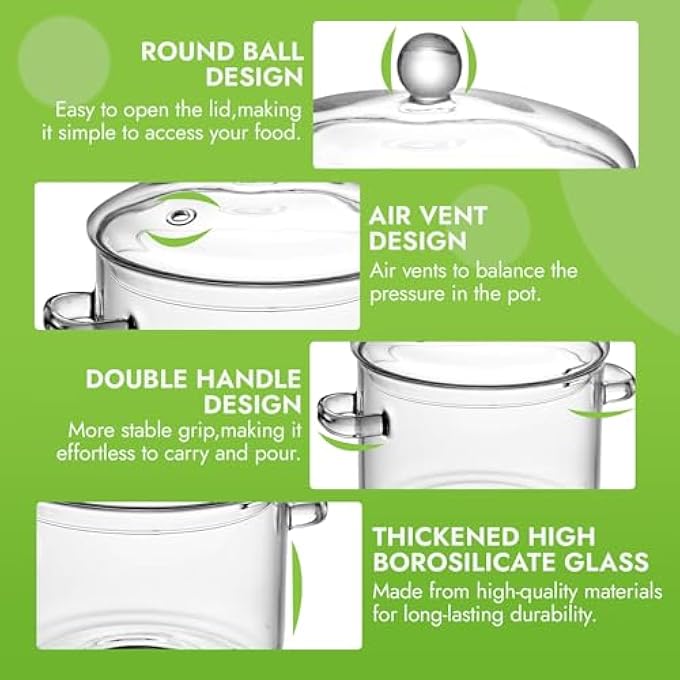 NALACAL Glass Cooking Pot With Lid 13L45Oz Heat Resistant Borosilicate Glass Cookware Stovetop Pot Set Simmer Pot With Cover Safe For Soup Milk Baby Food Pasta Noodle 14 Quartz Cookware Stovetop - Image 4