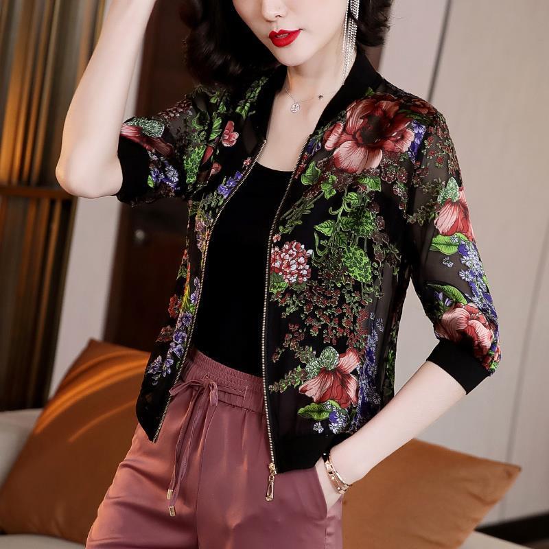 2024 Summer New Large Size Loose Fit Jacket Cardigan Top Short Jacket Trendy Printing Sun Protection Baseball Uniform For Women 3039# 