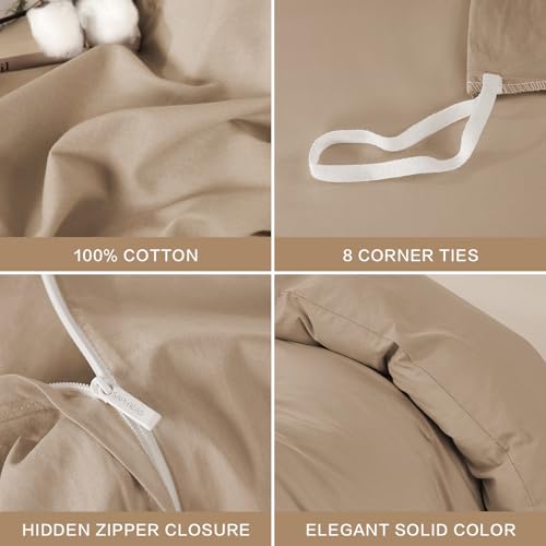 SAPHREAS 100% Washed Cotton Duvet Cover King Size Set, Linen Like Comforter Cover with Zipper Closure & Corner Ties (No Comforter), 104x90 Khaki - Image 5