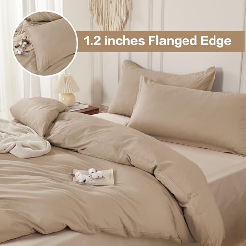 SAPHREAS 100% Washed Cotton Duvet Cover King Size Set, Linen Like Comforter Cover with Zipper Closure & Corner Ties (No Comforter), 104x90 Khaki - Image 3