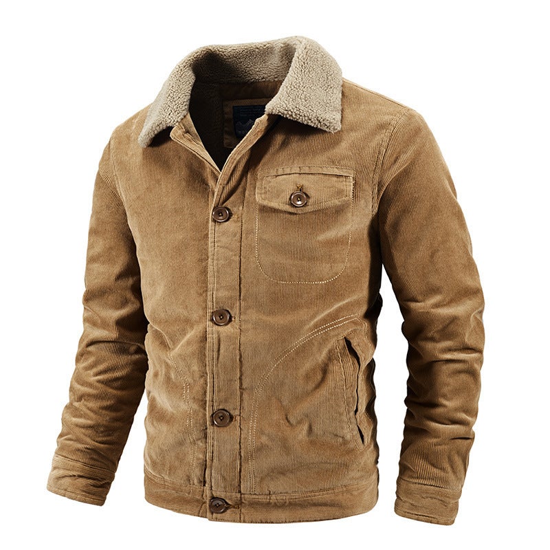 Corduroy Cotton-Padded Coat Men'S Casual Men'S Loose Plus Size Fleece-Lined Thickened Coat Men'S Cotton-Padded Coat - Image 5