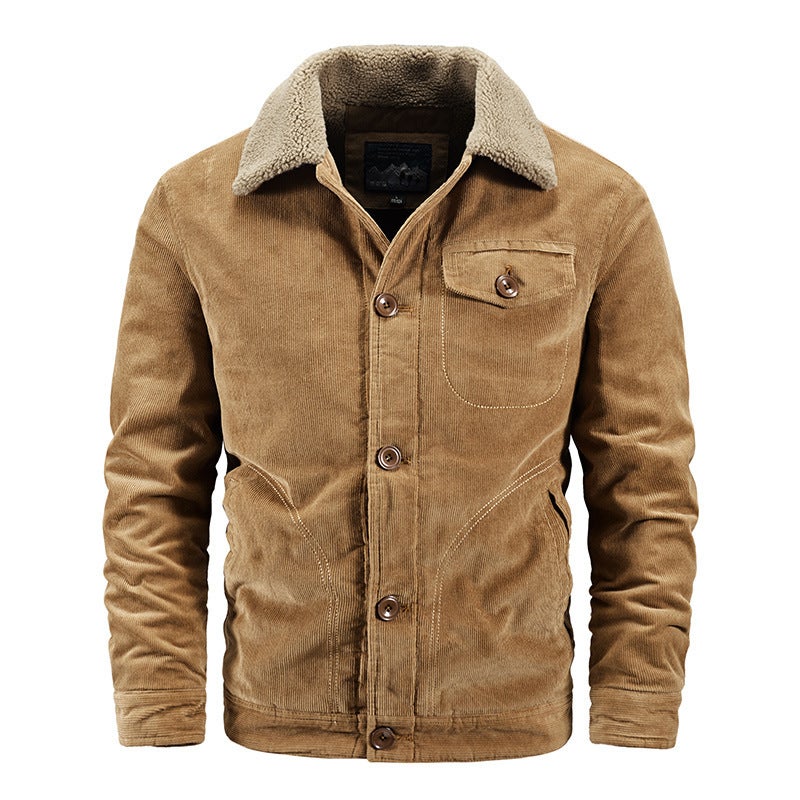 Corduroy Cotton-Padded Coat Men'S Casual Men'S Loose Plus Size Fleece-Lined Thickened Coat Men'S Cotton-Padded Coat - Image 1